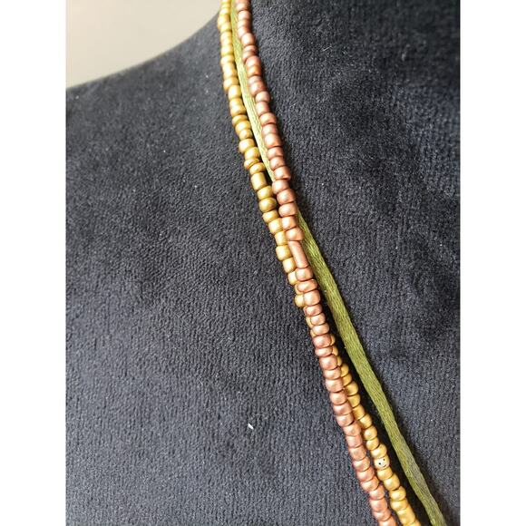 Women's Beaded Necklace Gold Filigree Pendant Lobster Clasp Boho Jewelry - Picture 4 of 5